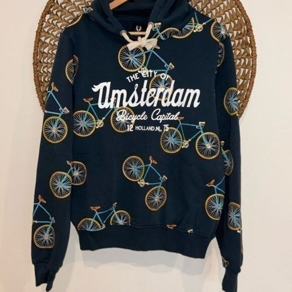 Fox Other - Fox Amsterdam  bicycle capital of the world blue hooded sweatshirt size small